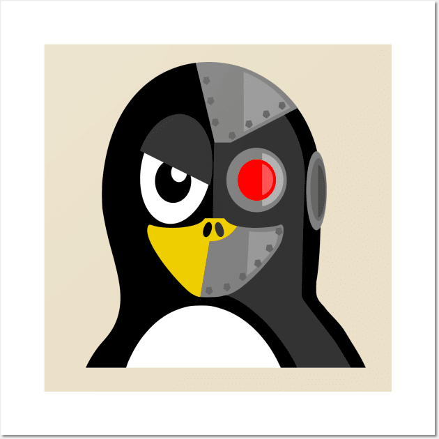 Cyborg Penguin Artwork for Blackhats and Geniuses Wall Art by PatrioTEEism